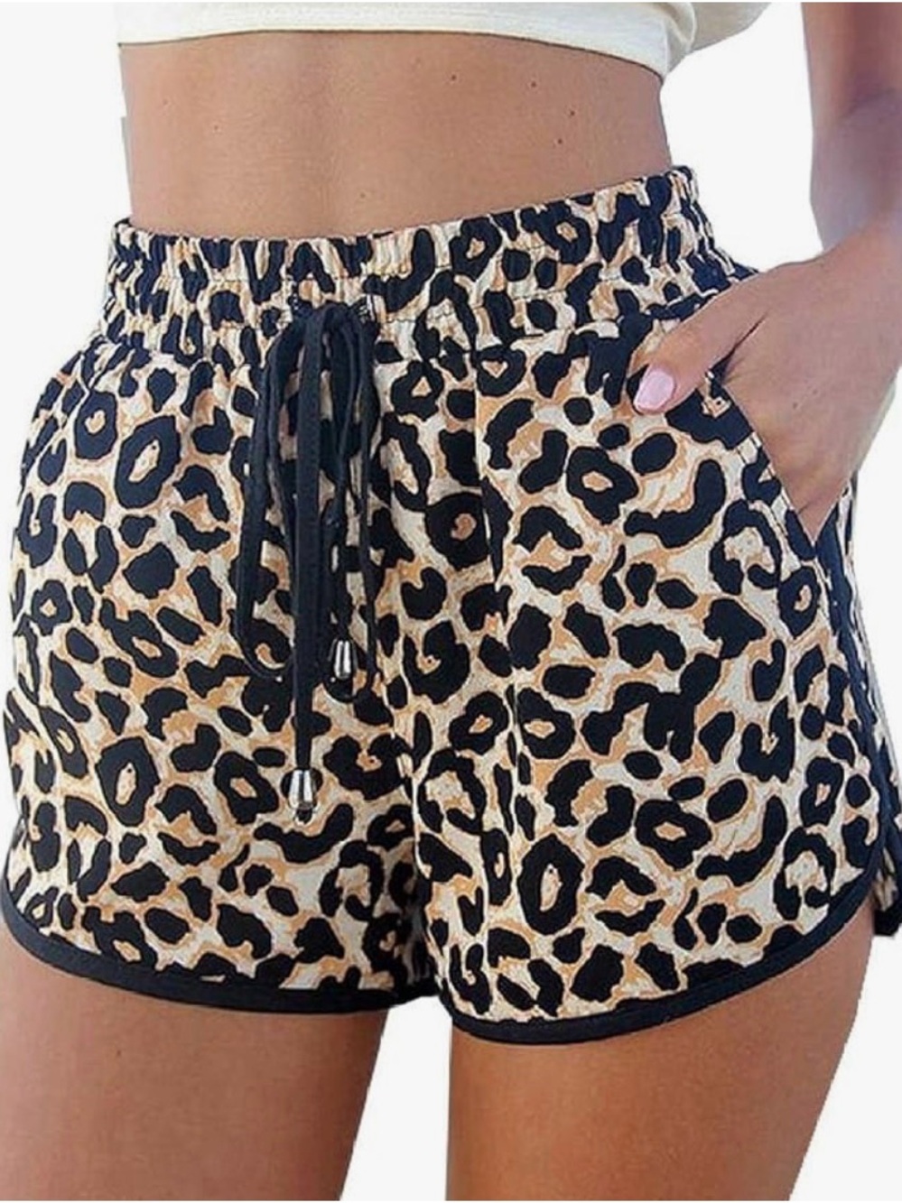 Leopard Print Women's Athletic Shorts with Black Trim